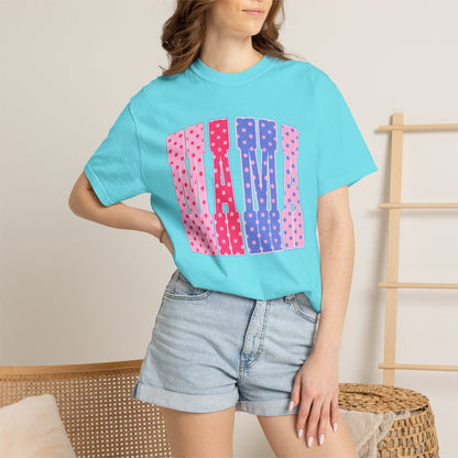 Mama Polka Dot Graphic T-Shirt — Pink & Purple Retro Mother's Day Tee