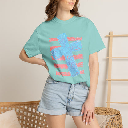 Cross & Stripes T-Shirt — Retro Coastal Church Graphic Tee