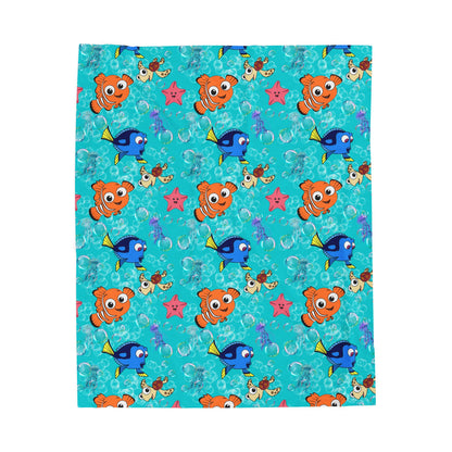 Kids' Ocean Friends Velveteen Plush Blanket – Nemo & Dory Sea Creatures Throw for Toddlers