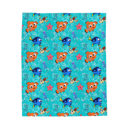 Kids' Ocean Friends Velveteen Plush Blanket – Nemo & Dory Sea Creatures Throw for Toddlers