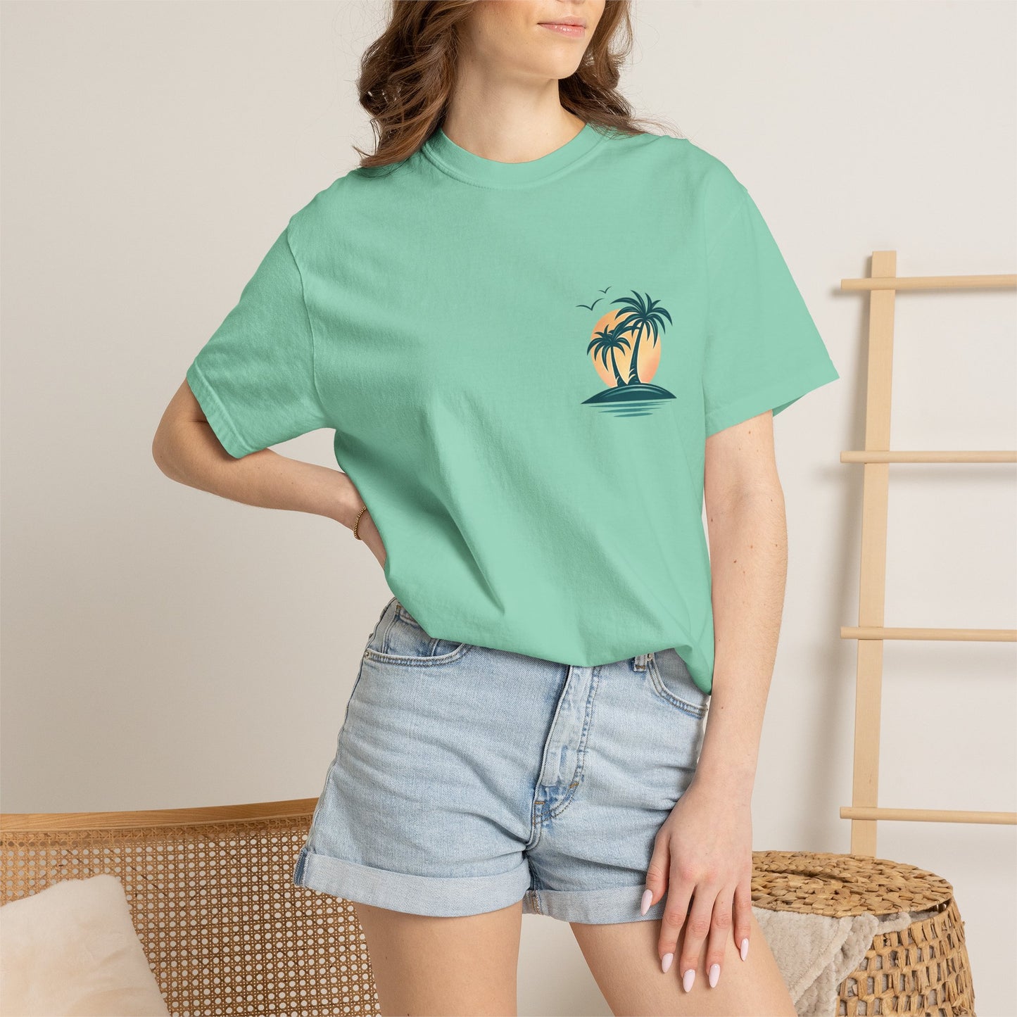 Palm Island Sunset T-Shirt — Tropical Beach Graphic Tee