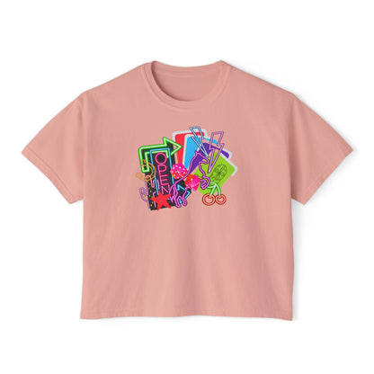 Retro Neon Makeup Graphic Tee — Women's Boxy Tee