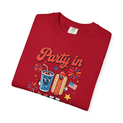 Party in the USA T-Shirt — 4th of July Hot Dog & Soda Graphic Tee