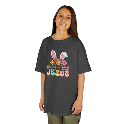 Kids Tee — "Hippie Bunny Jesus" Pastel Easter Graphic