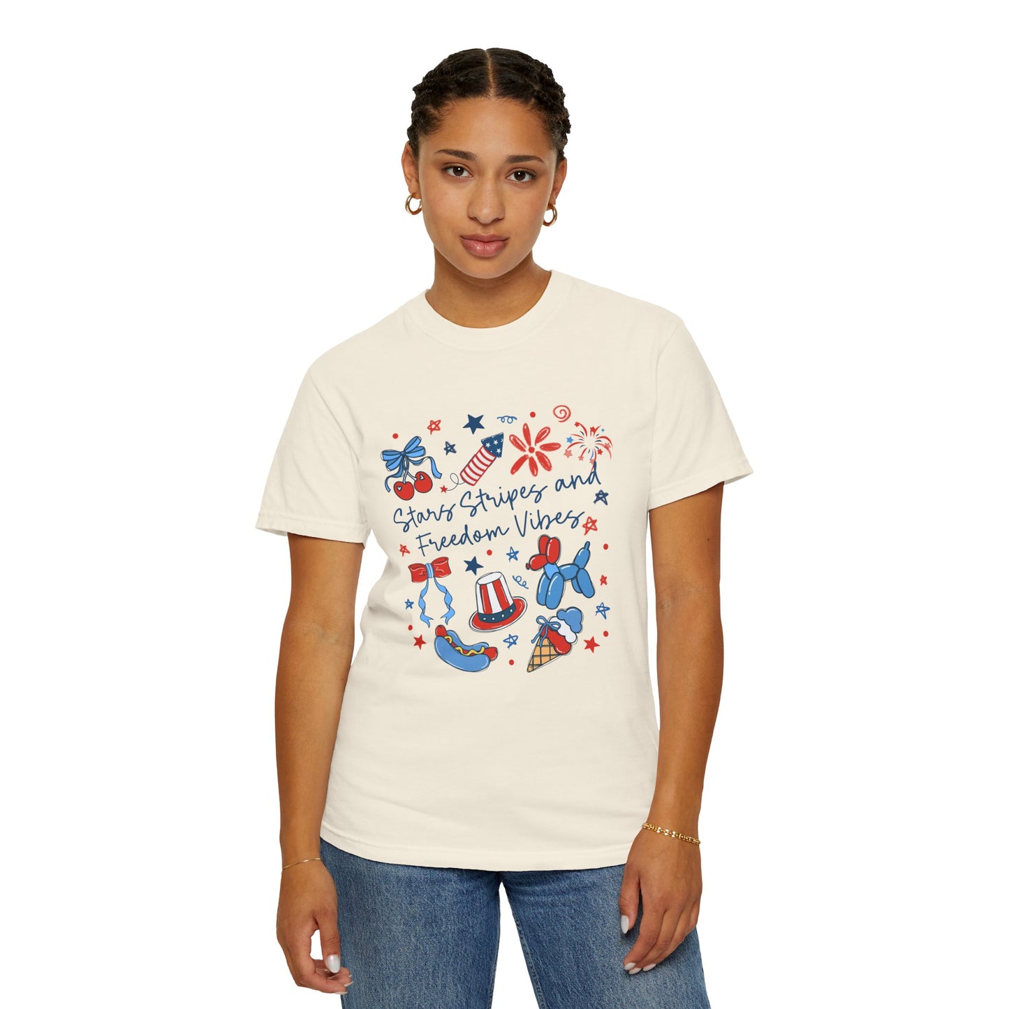 Patriotic 4th of July T-Shirt — "Stars, Stripes and Freedom Vibes" Graphic Tee