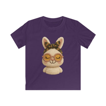 Kids Bunny Tee with Cute Eyewear Crochet Art — Softstyle Graphic Shirt for Kids