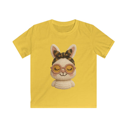Kids Bunny Tee with Cute Eyewear Crochet Art — Softstyle Graphic Shirt for Kids