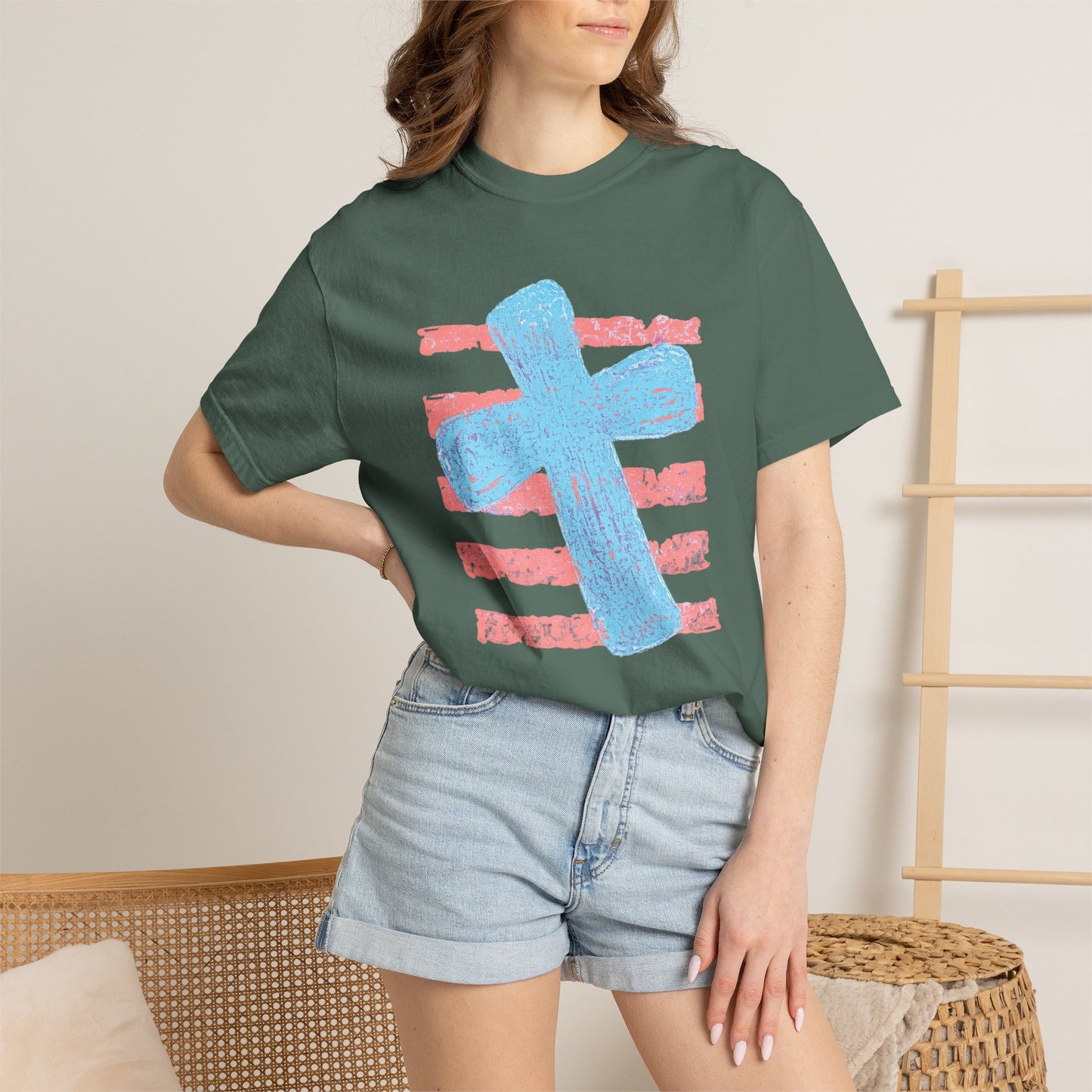 Cross & Stripes T-Shirt — Retro Coastal Church Graphic Tee