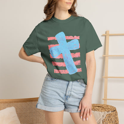 Cross & Stripes T-Shirt — Retro Coastal Church Graphic Tee