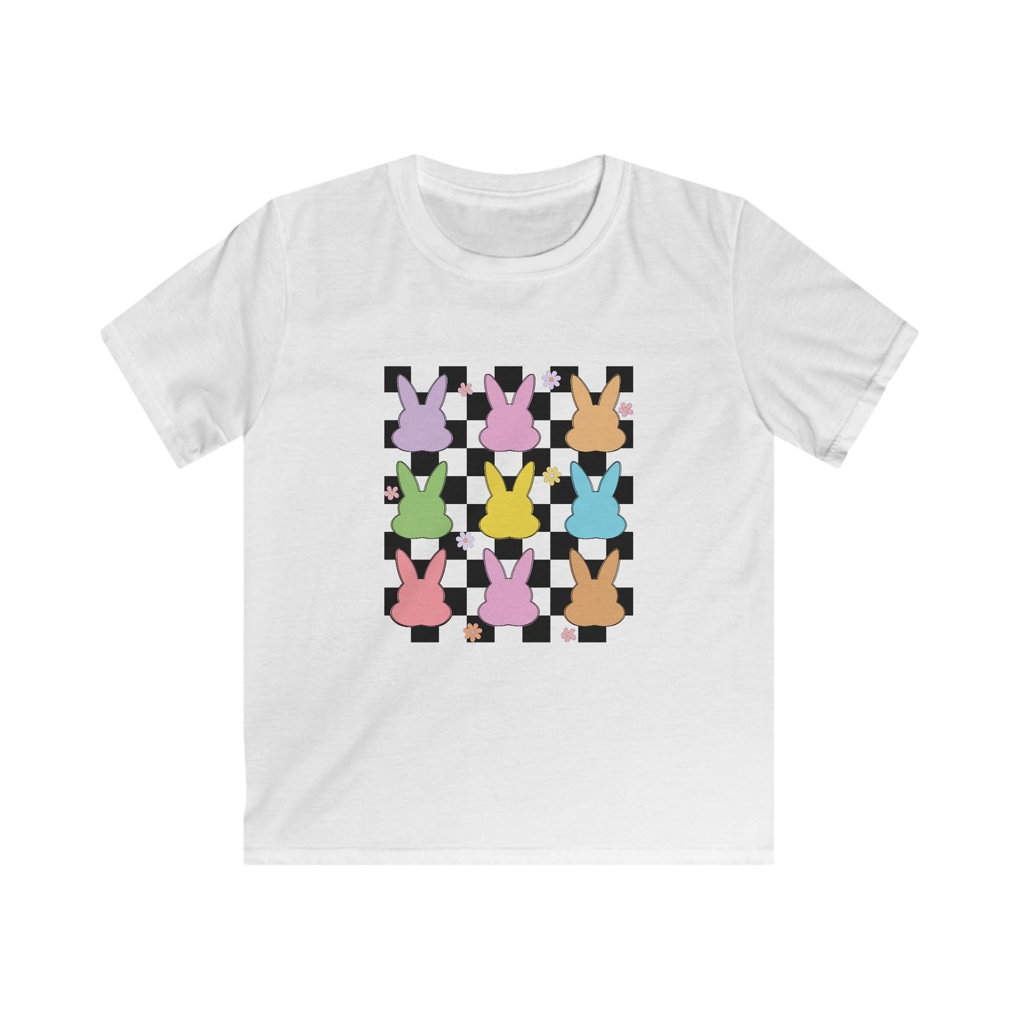 Kids Bunny Checkerboard Tee — Pastel Easter Bunny Graphic Shirt