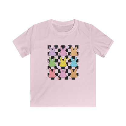 Kids Bunny Checkerboard Tee — Pastel Easter Bunny Graphic Shirt