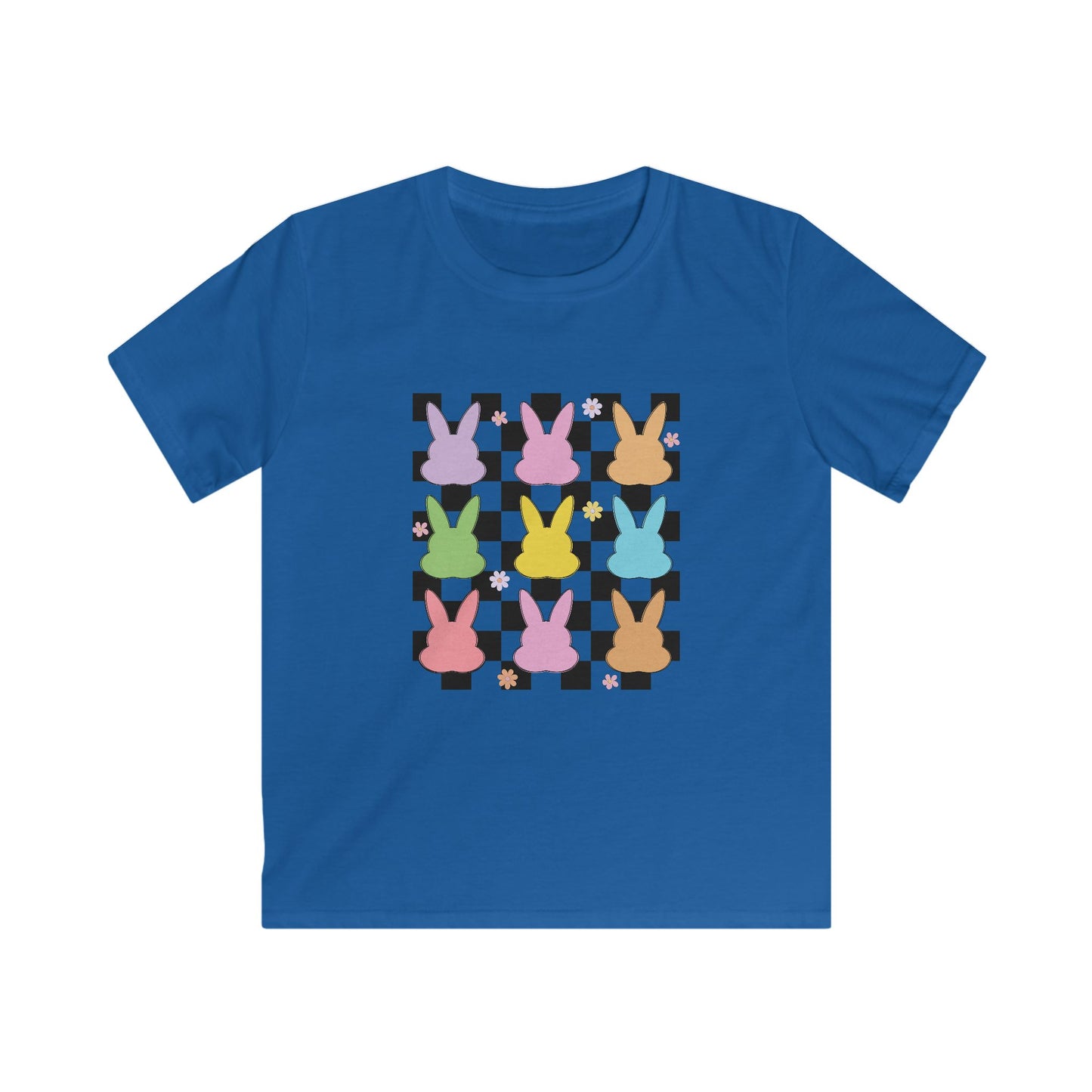 Kids Bunny Checkerboard Tee — Pastel Easter Bunny Graphic Shirt