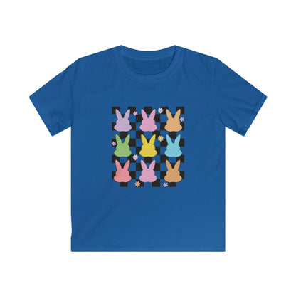 Kids Bunny Checkerboard Tee — Pastel Easter Bunny Graphic Shirt