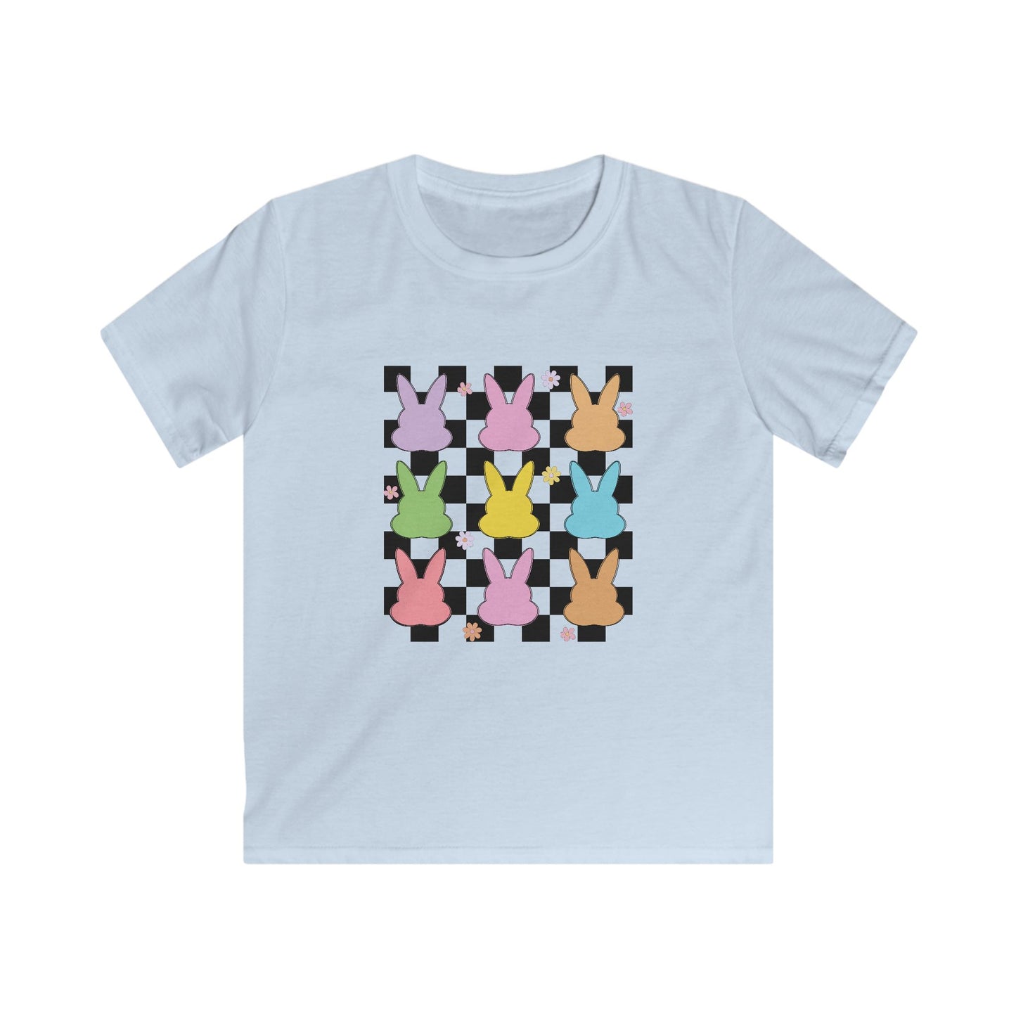 Kids Bunny Checkerboard Tee — Pastel Easter Bunny Graphic Shirt