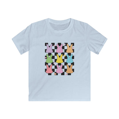 Kids Bunny Checkerboard Tee — Pastel Easter Bunny Graphic Shirt