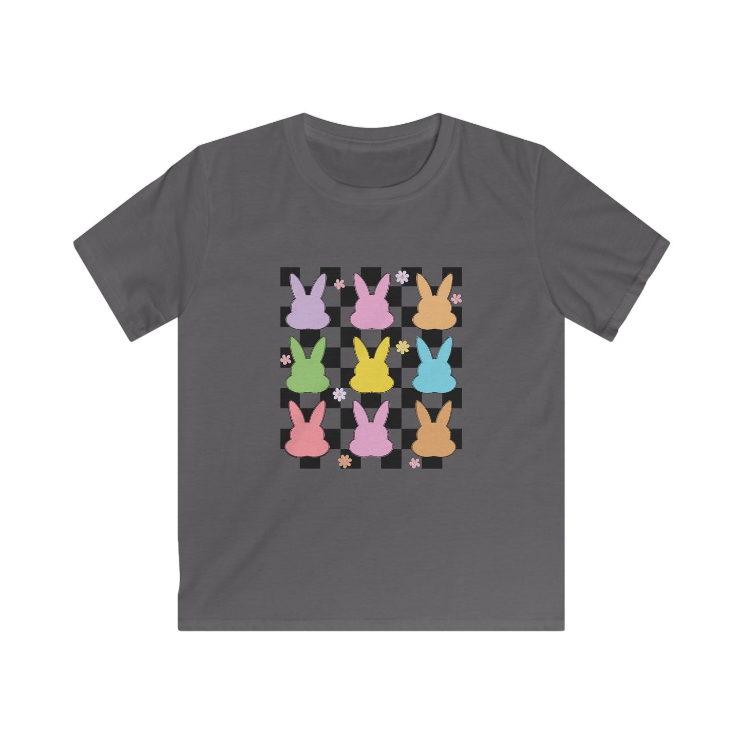 Kids Bunny Checkerboard Tee — Pastel Easter Bunny Graphic Shirt