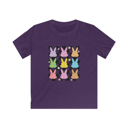 Kids Bunny Checkerboard Tee — Pastel Easter Bunny Graphic Shirt