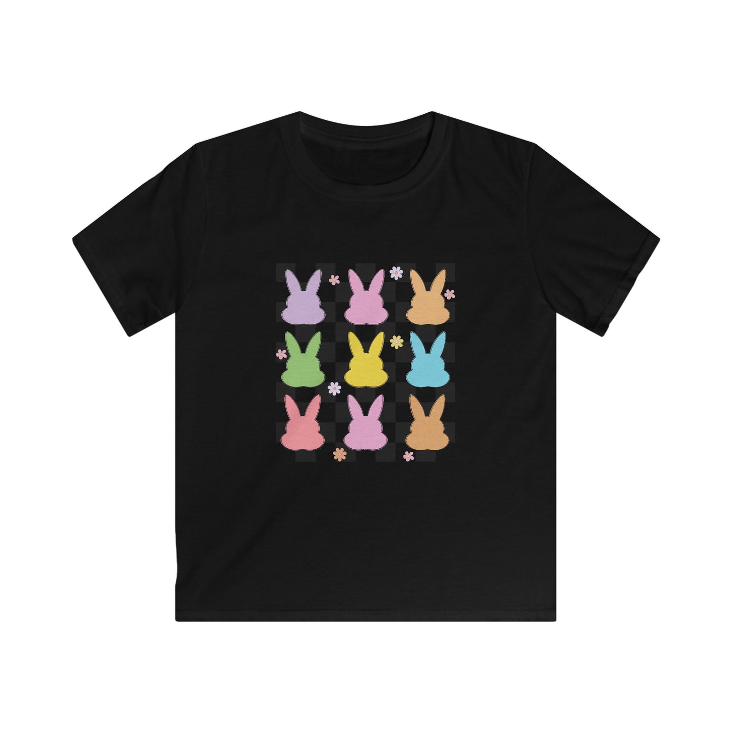 Kids Bunny Checkerboard Tee — Pastel Easter Bunny Graphic Shirt