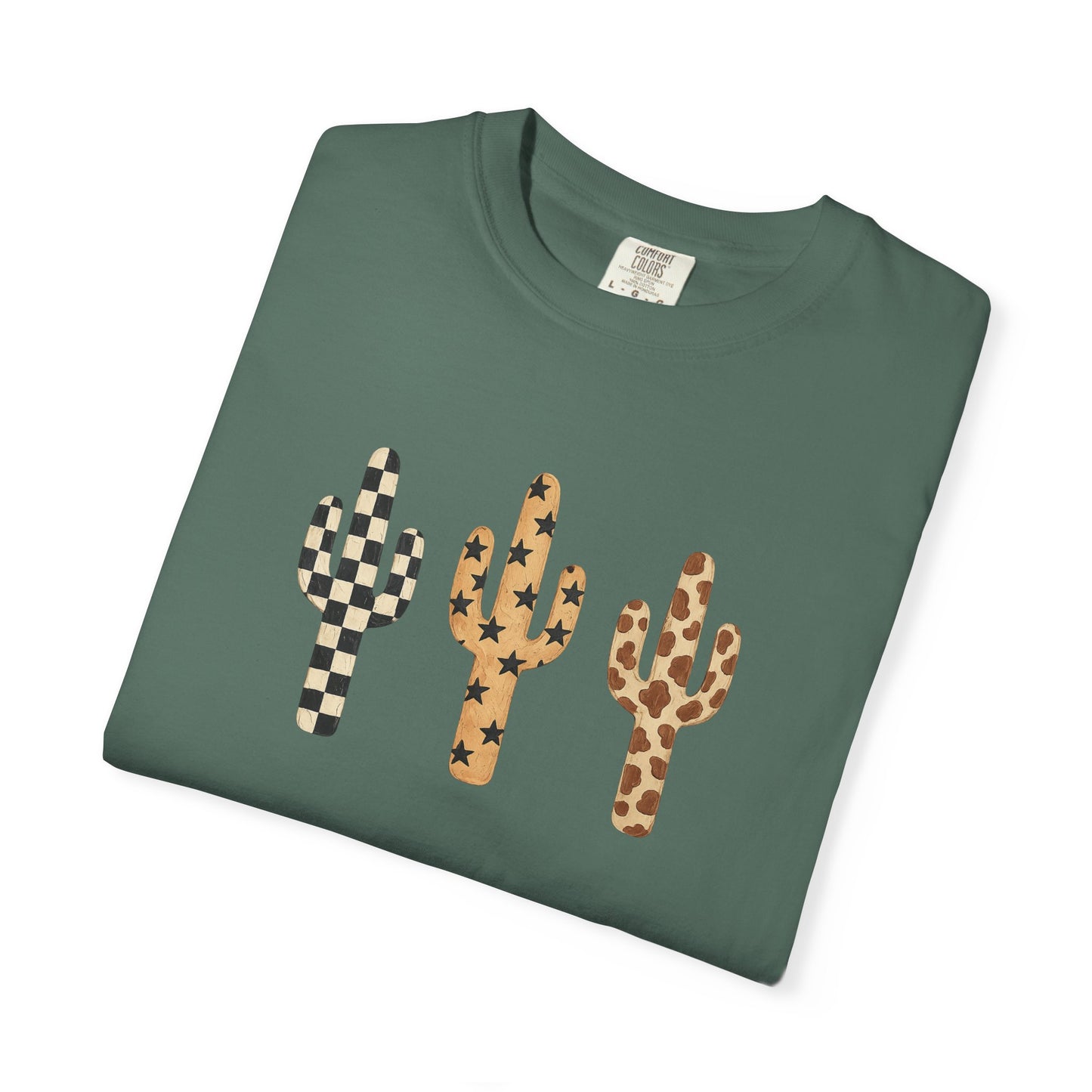 Cactus Trio Graphic T-Shirt — Checkerboard & Leopard Desert Tee