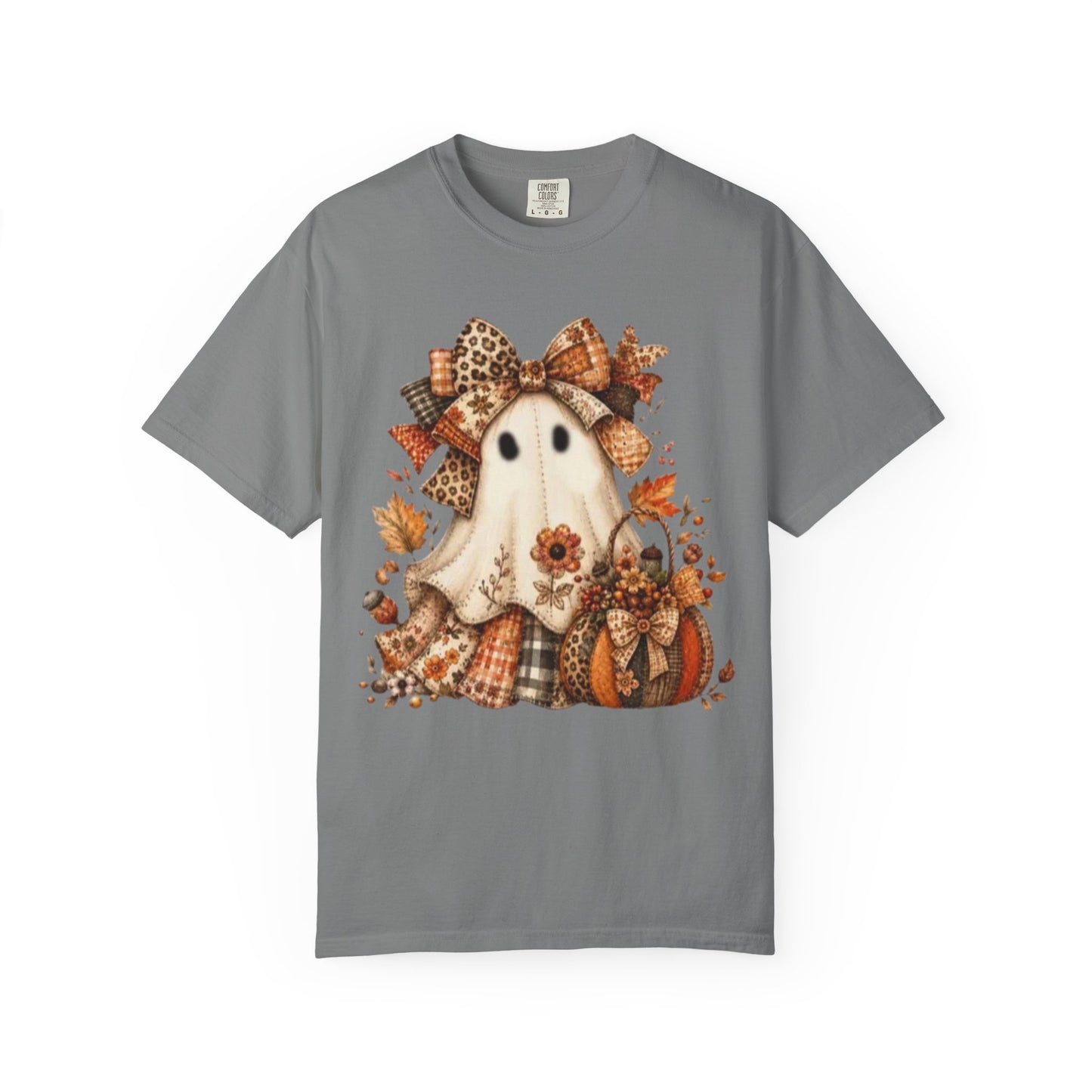 Cute Autumn Ghost T-Shirt — Fall Pumpkin & Plaid Halloween Tee