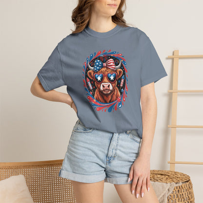 Patriotic Cow Graphic T-Shirt – USA Flag Sunglasses 4th of July Tee