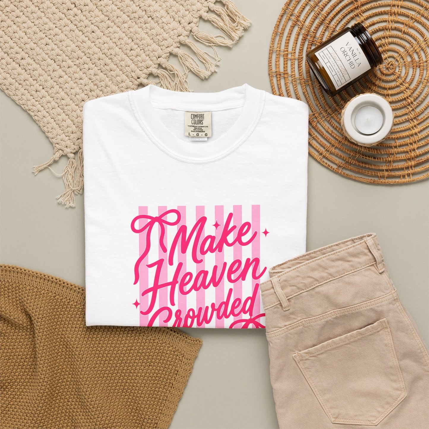 Make Heaven Crowded T-Shirt — Pink Script Graphic Tee