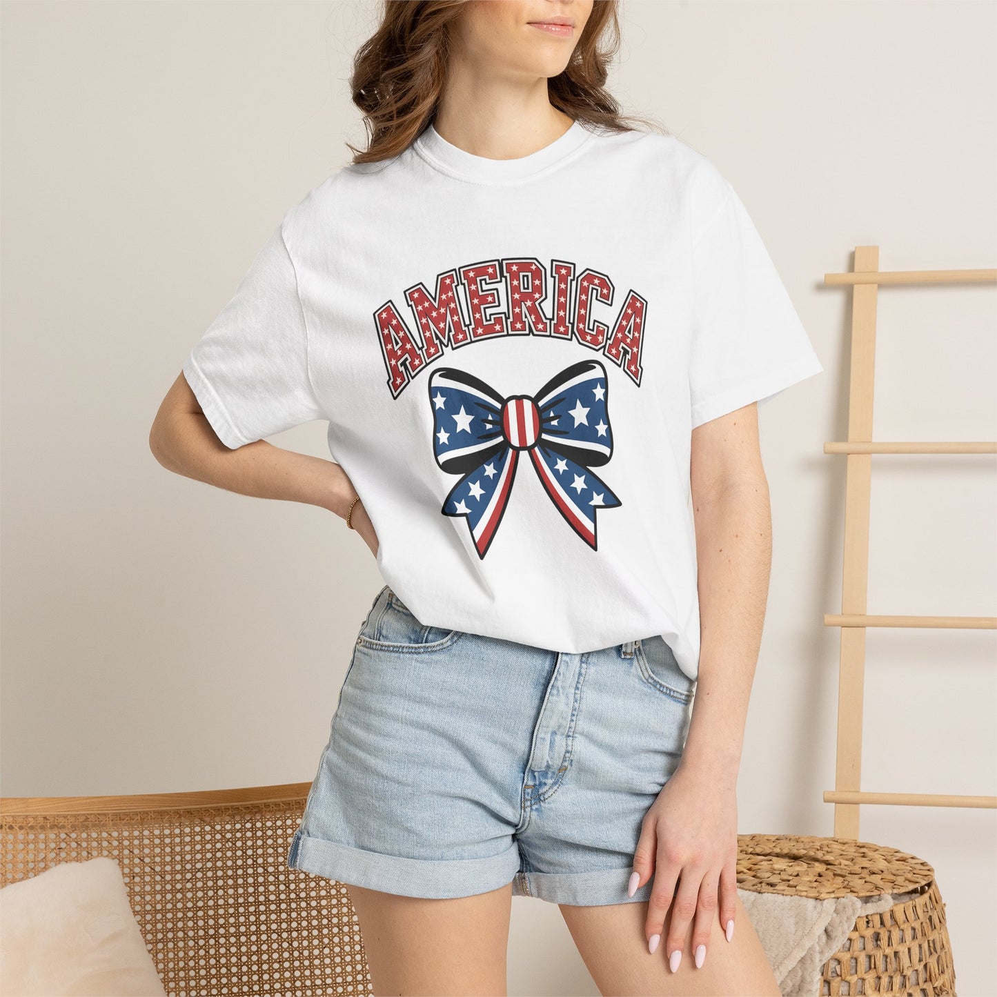 America Patriotic Bow T-Shirt — Stars & Stripes Fourth of July Tee