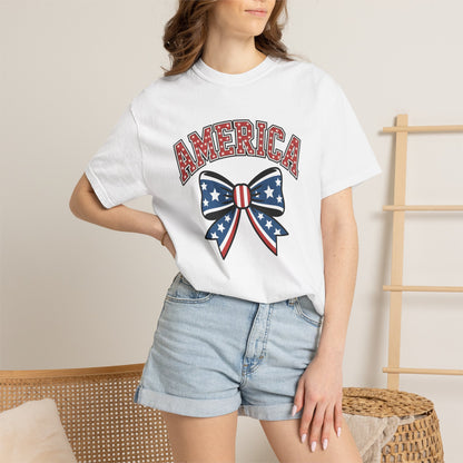 America Patriotic Bow T-Shirt — Stars & Stripes Fourth of July Tee