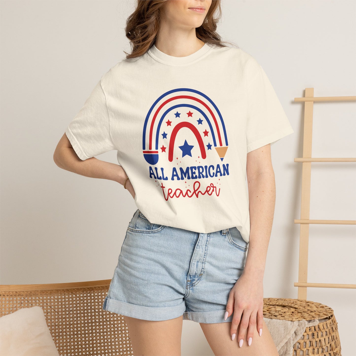All American Teacher T-Shirt — Patriotic Rainbow Teacher Top