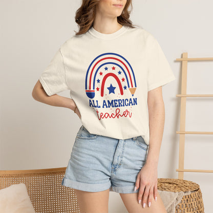 All American Teacher T-Shirt — Patriotic Rainbow Teacher Top