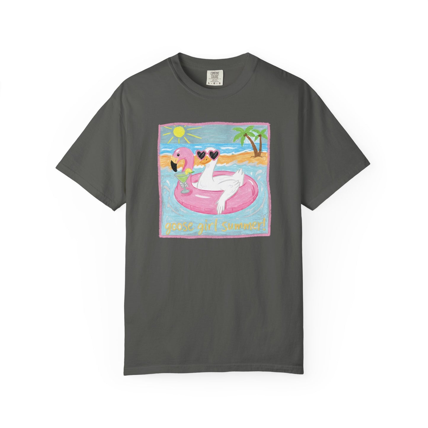 Summer Flamingo Pool Float T-Shirt – ‘Good Vibes & Sunshine’ Beach Tee