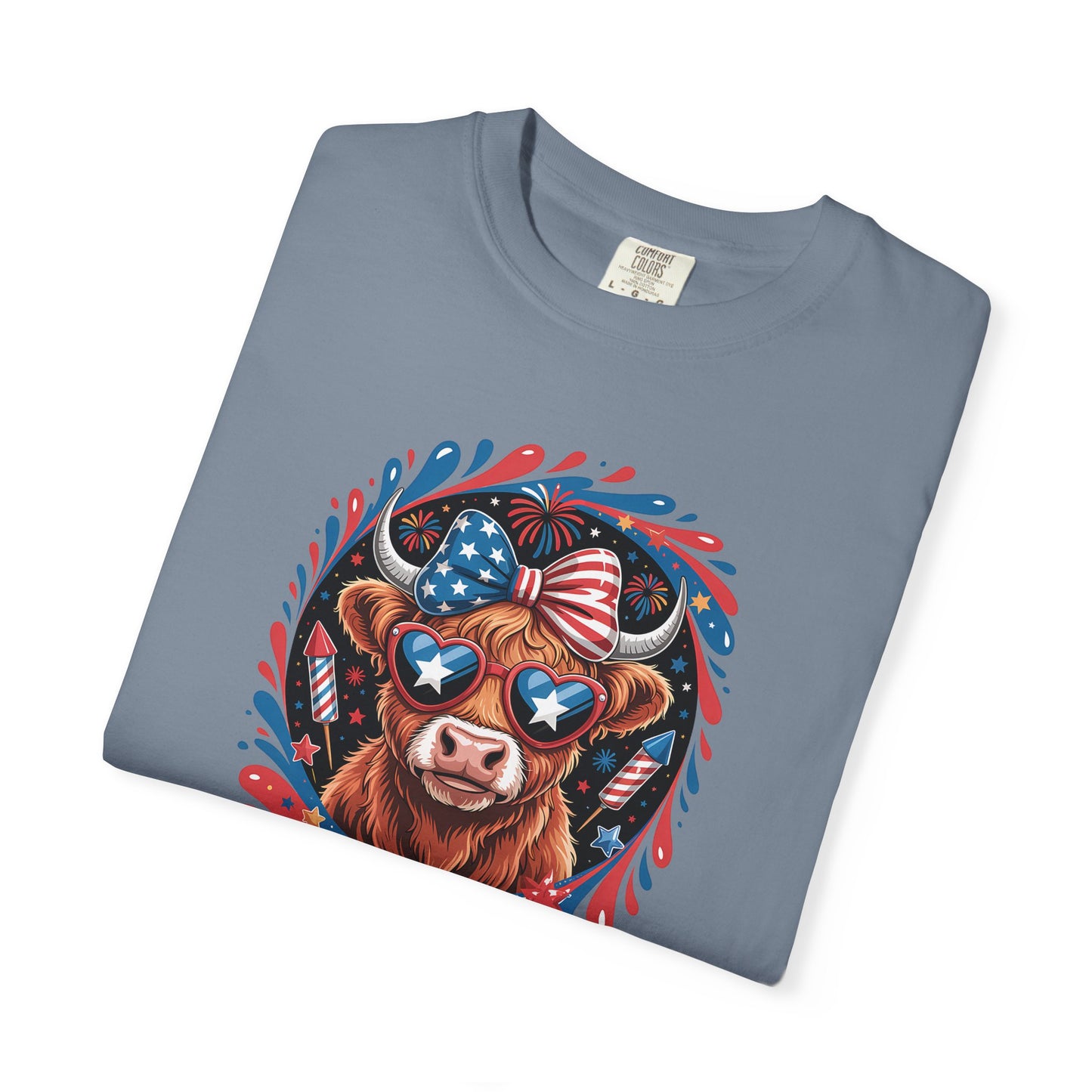 Patriotic Cow Graphic T-Shirt – USA Flag Sunglasses 4th of July Tee