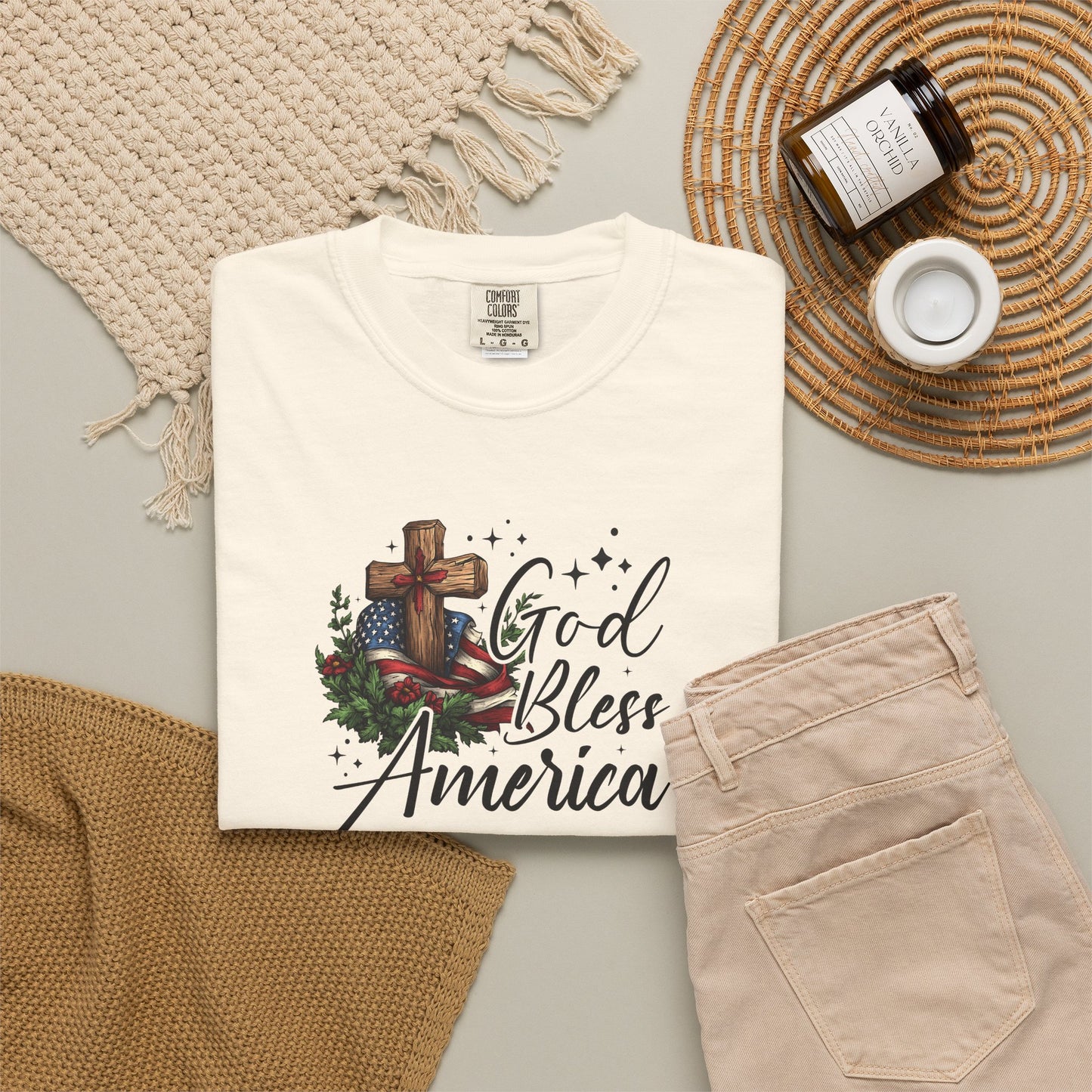 God Bless America Cross T-Shirt — Patriotic Christian Tee