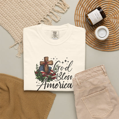 God Bless America Cross T-Shirt — Patriotic Christian Tee