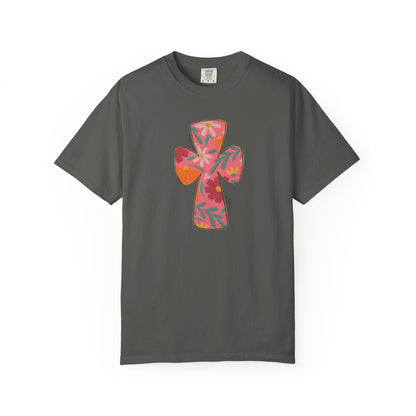 Floral Cross T-Shirt — Tropical Flower Graphic Tee
