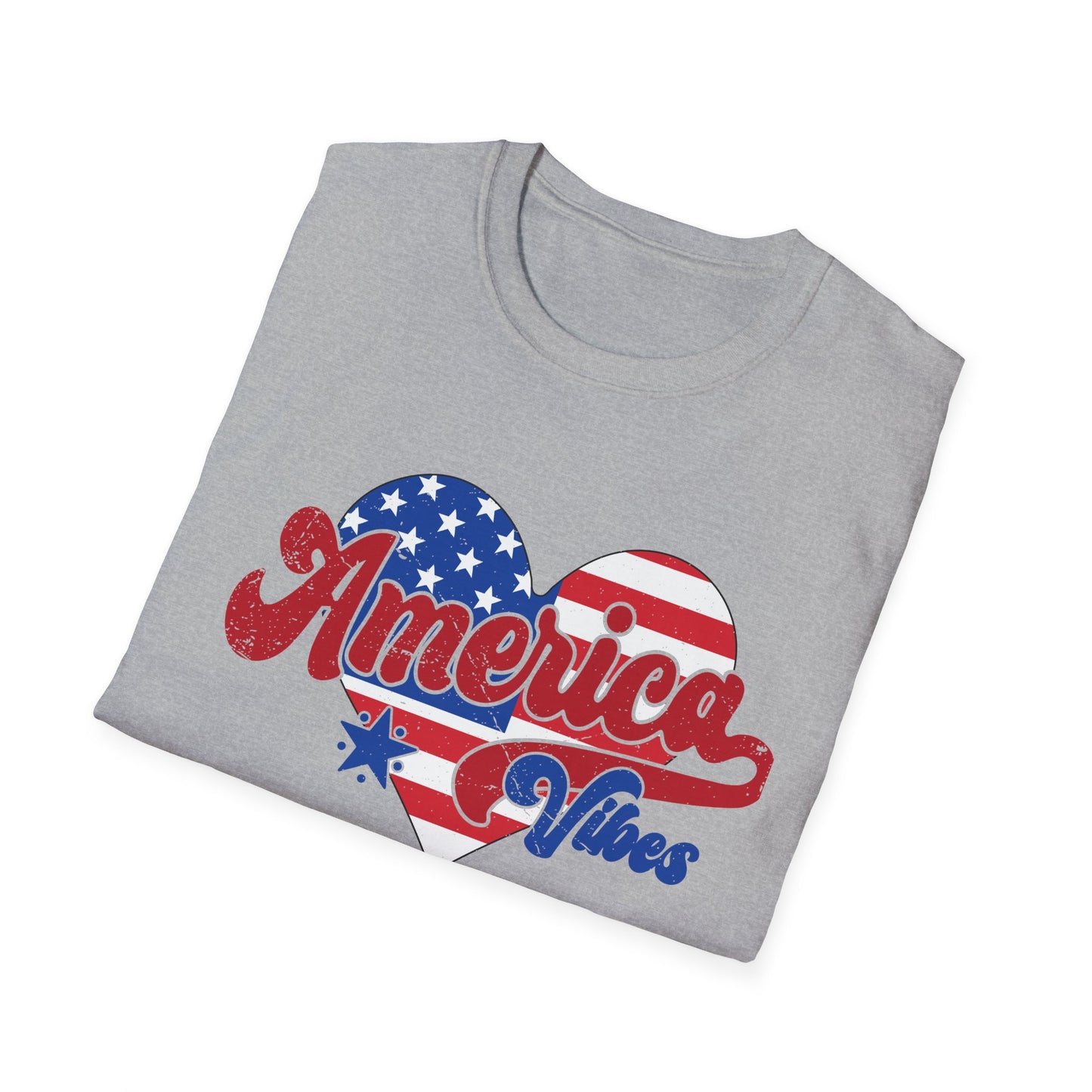 America Vibes Heart T-Shirt — Patriotic USA Flag Graphic Tee for 4th of July