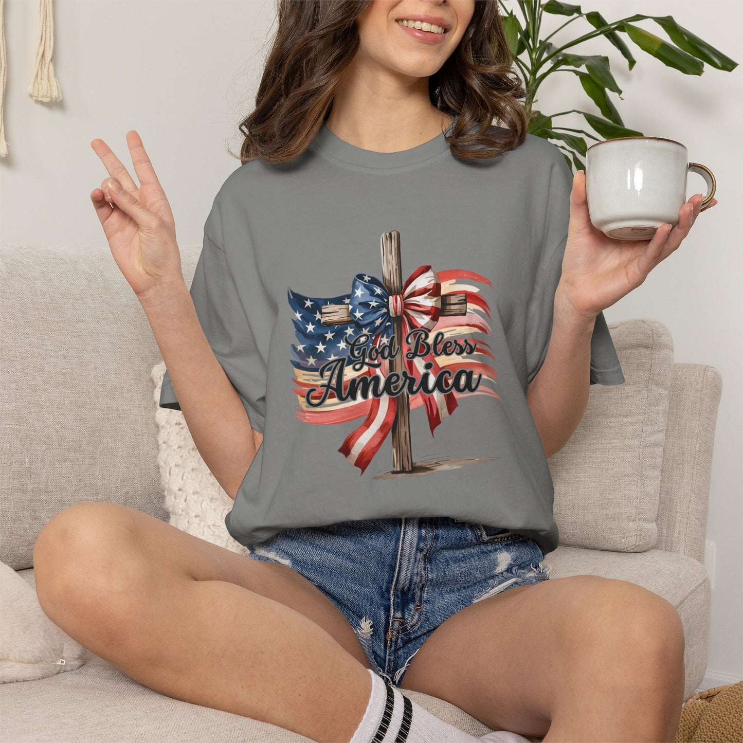 God Bless America Flag & Cross T-Shirt