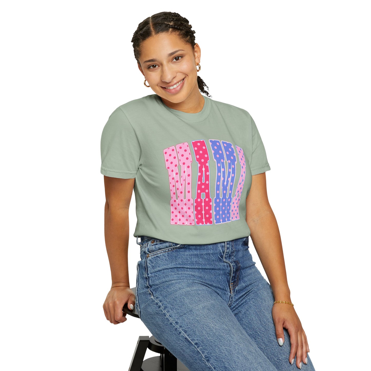 Mama Polka Dot Graphic T-Shirt — Pink & Purple Retro Mother's Day Tee