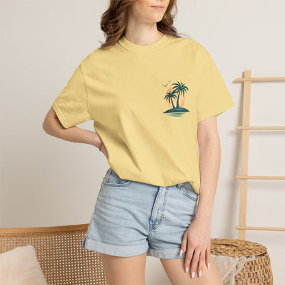 Palm Island Sunset T-Shirt — Tropical Beach Graphic Tee