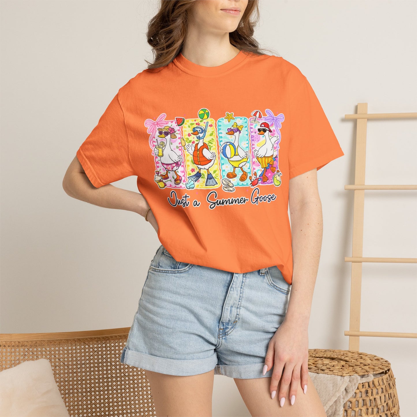 Summer Goose T‑Shirt — "Just a Summer Goose" Cute Beach Cartoon Tee