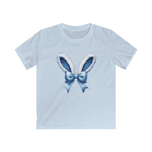 Kids Bunny Ears Tee — Blue Bow Easter Shirt for Toddlers