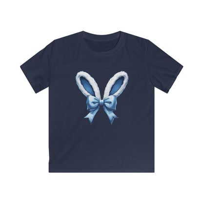 Kids Bunny Ears Tee — Blue Bow Easter Shirt for Toddlers