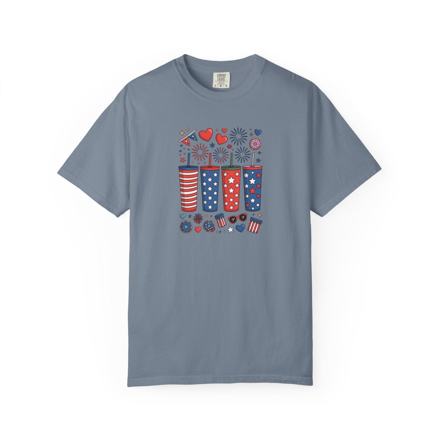 Patriotic Fireworks Cups T-Shirt — USA 4th of July Graphic Tee