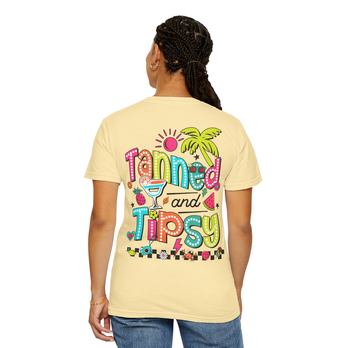 T-Shirt — "Tanned and Tipsy" Colorful Tropical Cocktail Tee