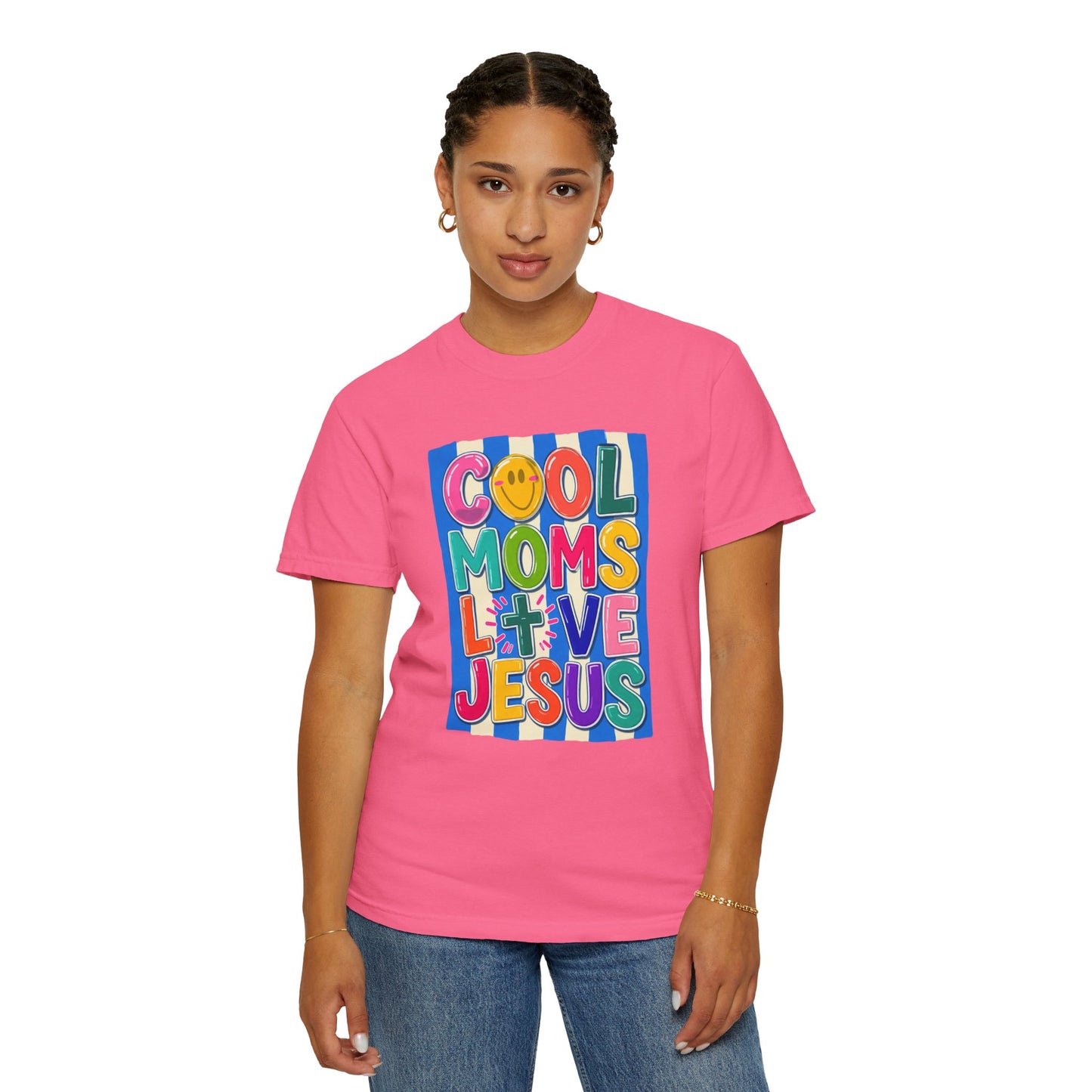 Cool Moms Love Jesus T-Shirt — Colorful Retro Christian Graphic Tee