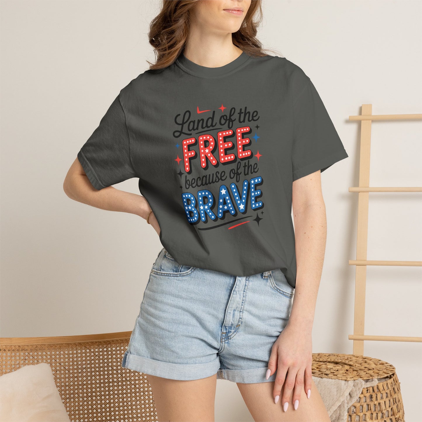Patriotic T-Shirt - "Land of the Free Because of the Brave" USA Independence Day Tee