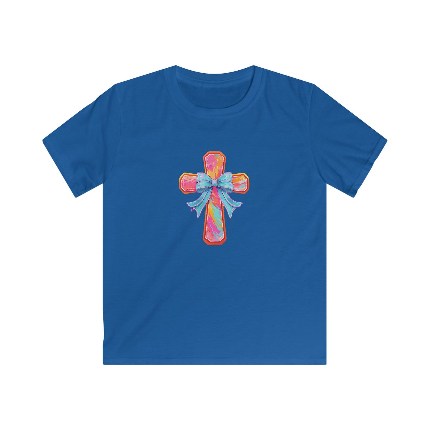 Kids Cross Tee with Pastel Bow — Religious Easter Kids Shirt