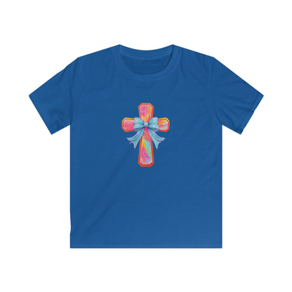 Kids Cross Tee with Pastel Bow — Religious Easter Kids Shirt