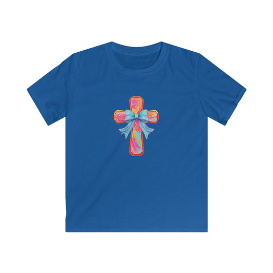 Kids Cross Tee with Pastel Bow — Religious Easter Kids Shirt