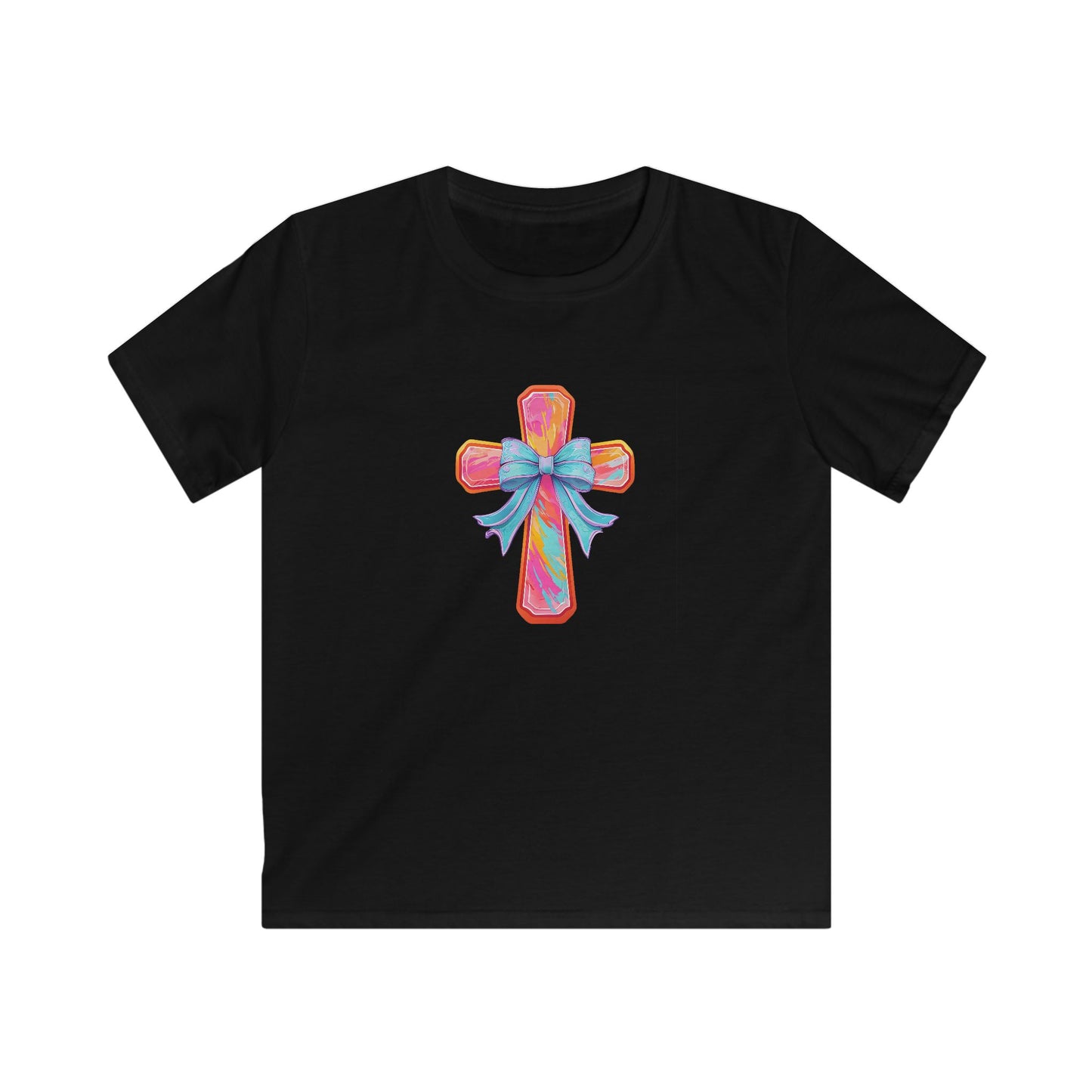 Kids Cross Tee with Pastel Bow — Religious Easter Kids Shirt